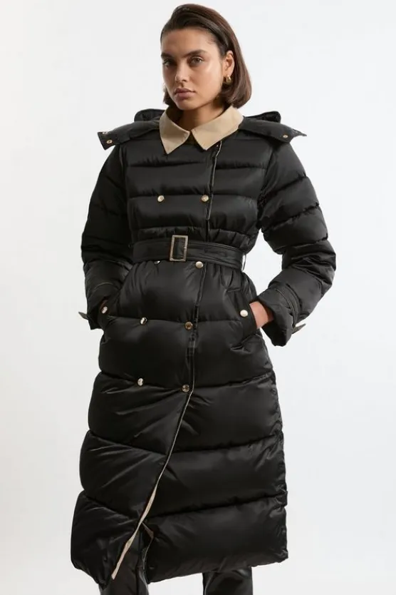 Karen Millen Trench Details Padded Puffer Coat black Sale