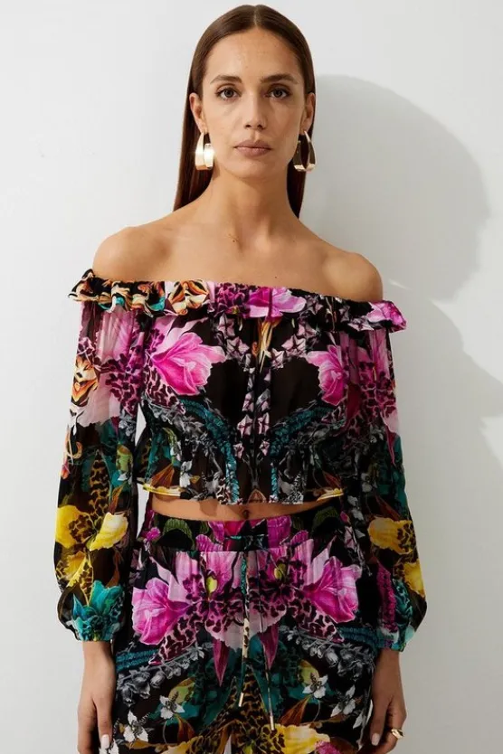 Karen Millen Tropical Floral Viscose Georgette Beach Top multi Sale