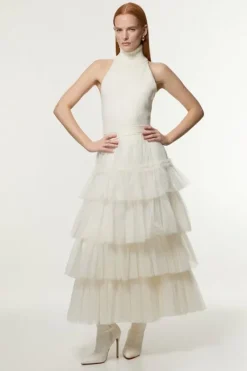 Karen Millen Tulle Layered Woven Maxi Skirt ivory Sale