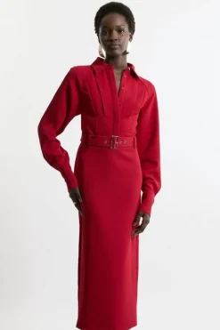 Karen Millen Twill Collared Woven Maxi Dress plum New