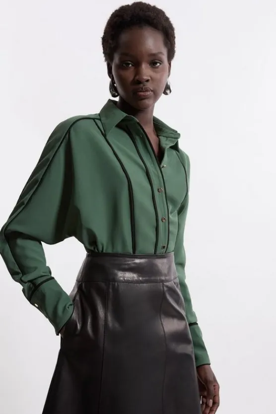 Karen Millen Twill Contrast Detail Woven Shirt khaki Clearance