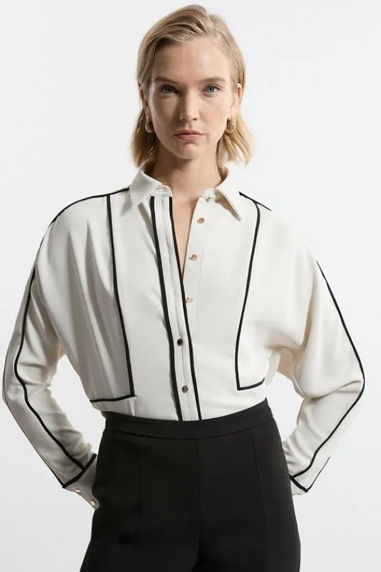 Karen Millen Twill Contrast Piping Woven Shirt neutral Online