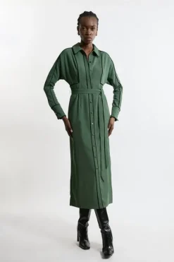 Karen Millen Twill Midaxi Woven Shirt Dress With Belt khaki Best