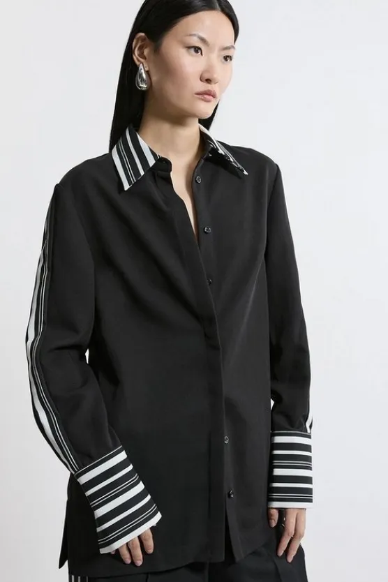 Karen Millen Twill Stripe Detail Shirt black Fashion