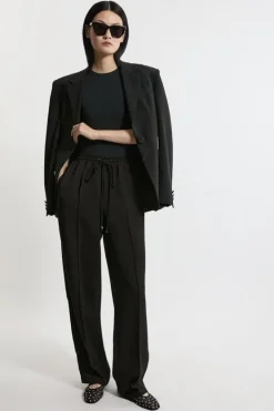 Karen Millen Twill Tie Waist Woven Straight Leg Pants black Online