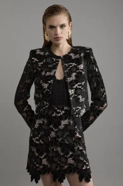 Karen Millen Velvet Cutwork Lace Detail Jacket black Hot