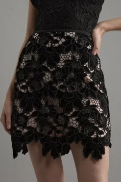 Karen Millen Velvet Cutwork Lace Detail Mini Skirt black Best