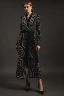 Karen Millen Velvet Embellished Woven Maxi Blazer Dress black Outlet