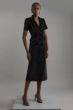Karen Millen Velvet Groisgrain Double Breasted Blazer Dress black New