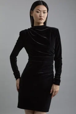 Karen Millen Velvet Long Sleeve Detail Mini Dress black Online