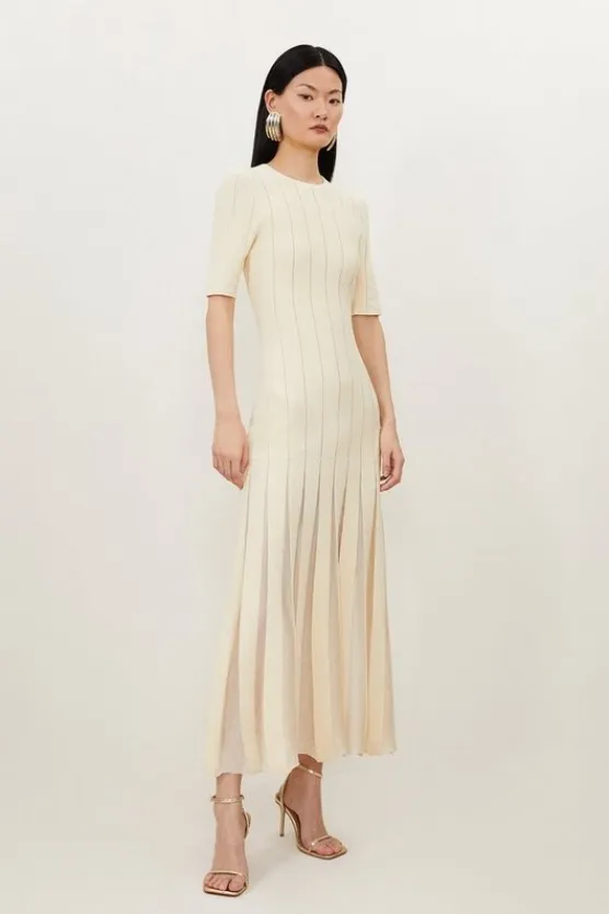 Karen Millen Viscose Blend Filament Full Skirt Knit Midi Dress ivory Best
