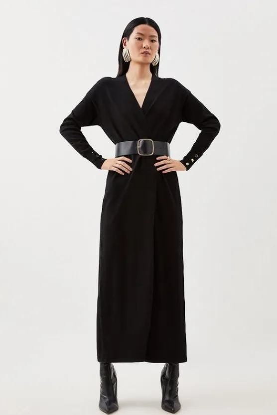 Karen Millen Viscose Blend Knit Belted Maxi Cardigan black Online