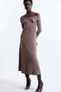 Karen Millen Viscose Blend Knit Midi Skirt mink Best