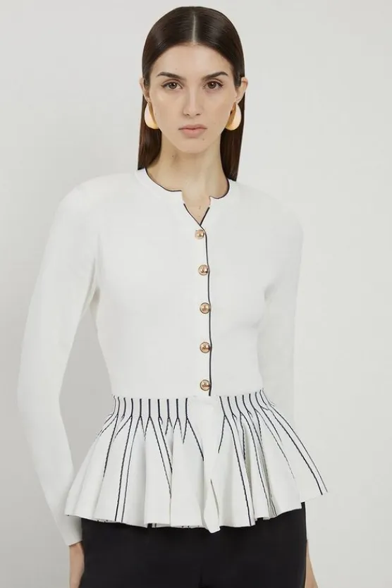 Karen Millen Viscose Blend Knit Peplum Jacket ivory Online