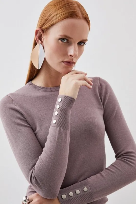 Karen Millen Viscose Blend Knitted Crew Neck Sweater mushroom Discount