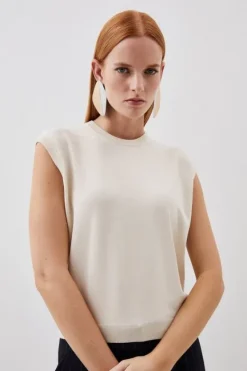 Karen Millen Viscose Blend Knit Top ivory Fashion