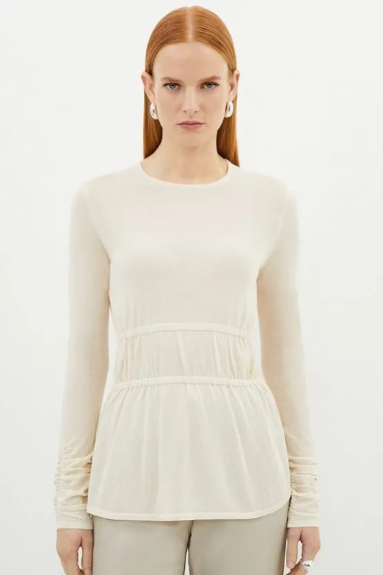Karen Millen Viscose Blend Lightweight Knit Peplum Top white New