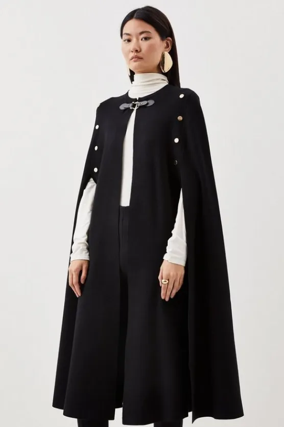 Karen Millen Viscose Blend Military Knit Longline Cape black Best