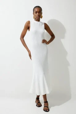 Karen Millen Viscose Blend Pointelle Knit Midaxi Dress ivory Online