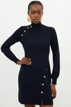 Karen Millen Viscose Blend Popper Detail Knitted Mini Dress navy Online