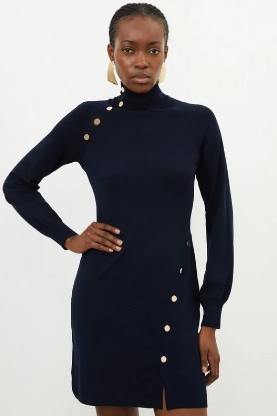 Karen Millen Viscose Blend Popper Detail Knitted Mini Dress navy Online