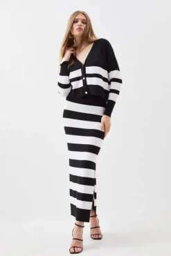 Karen Millen Viscose Blend Relaxed Cardi Co-Ord stripe Online