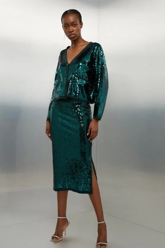 Karen Millen Viscose Blend Sequin Knit Set emerald Outlet