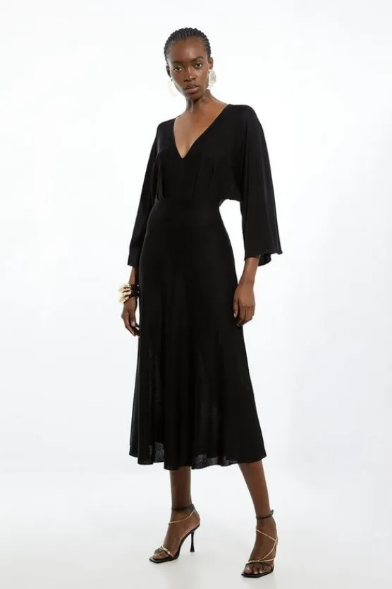 Karen Millen Viscose Blend Slinky Kimono Sleeve Knit Midaxi Dress black Online