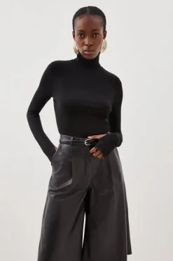 Karen Millen Viscose Blend Turtleneck Thumbhole Cuff Knit Sweater black Clearance