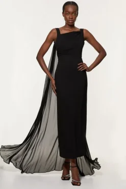 Karen Millen Viscose Cady Backless Bodycon Maxi Dress With Detachable Viscose Georgette Cape black Best