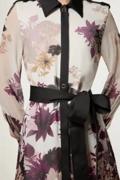 Karen Millen Viscose Georgette Border Print Woven Midi Shirt Dress neutral Sale