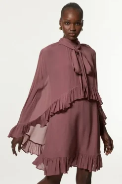 Karen Millen Viscose Georgette Cape Woven Mini Dress dustyrose Online