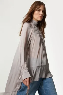 Karen Millen Viscose Georgette Drama Woven Maxi Blouse taupe Outlet