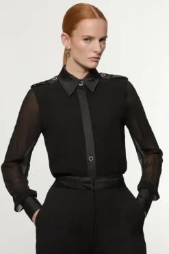 Karen Millen Viscose Georgette Woven Shirt black Best