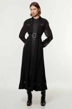 Karen Millen Viscose Georgette Woven Trench Midi Dress black Sale