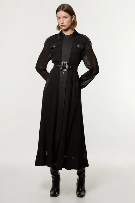 Karen Millen Viscose Georgette Woven Trench Midi Dress black Sale
