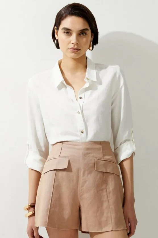 Karen Millen Viscose Linen Pocket Detail Shorts neutral Fashion