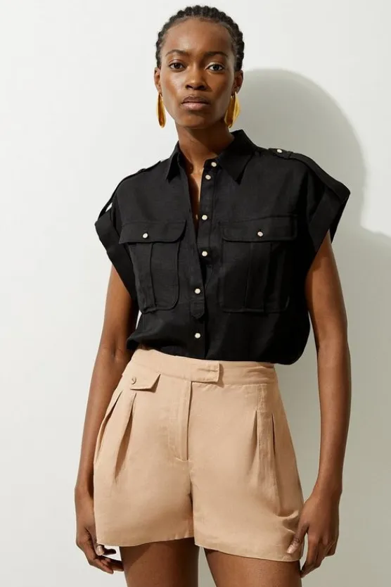 Karen Millen Viscose Linen Woven Boxy Shirt black Outlet