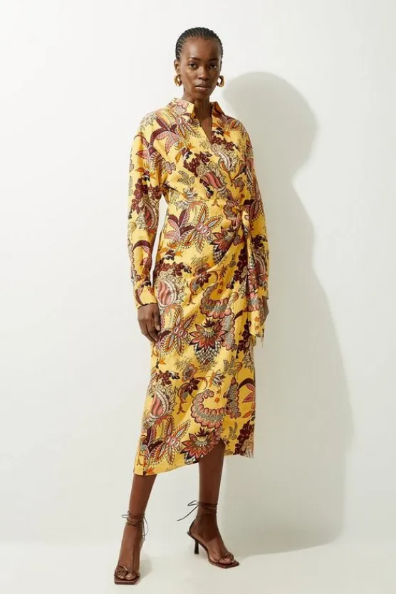 Karen Millen Viscose Linen Woven Shirt Midi Dress floral Online