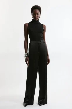Karen Millen Viscose Satin Back Crepe Wide Leg Pants black Hot