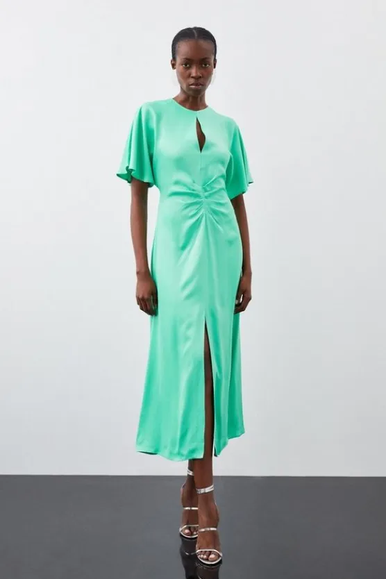 Karen Millen Viscose Satin Batwing Midi Dress green New