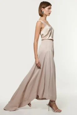 Karen Millen Viscose Satin Panelled Train Maxi Skirt silver Fashion