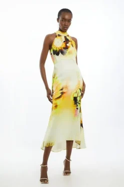Karen Millen Viscose Satin Tie Dye Halter Midi Dress floral Online