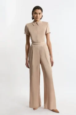 Karen Millen Viscose Satin Wide Leg Pants champagne Sale