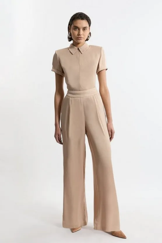 Karen Millen Viscose Satin Wide Leg Pants champagne Sale