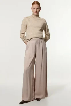 Karen Millen Viscose Satin Wide Leg Woven Pants silver Clearance