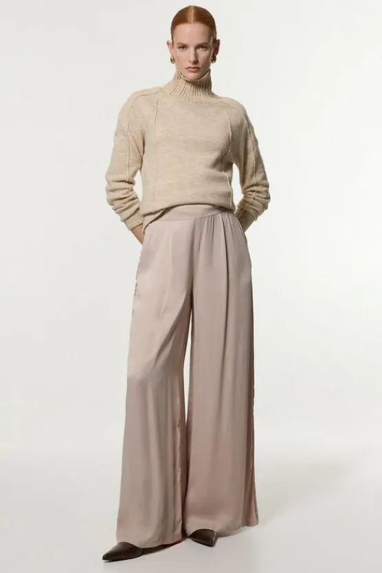 Karen Millen Viscose Satin Wide Leg Woven Pants silver Clearance