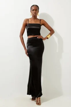 Karen Millen Viscose Satin Woven Top And Skirt Set black Discount