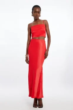 Karen Millen Viscose Satin Woven Top And Skirt Set red Best
