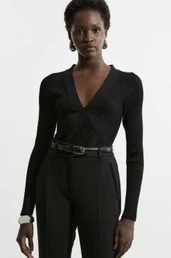 Karen Millen V Neck Elevated Rib Knit Top black Online